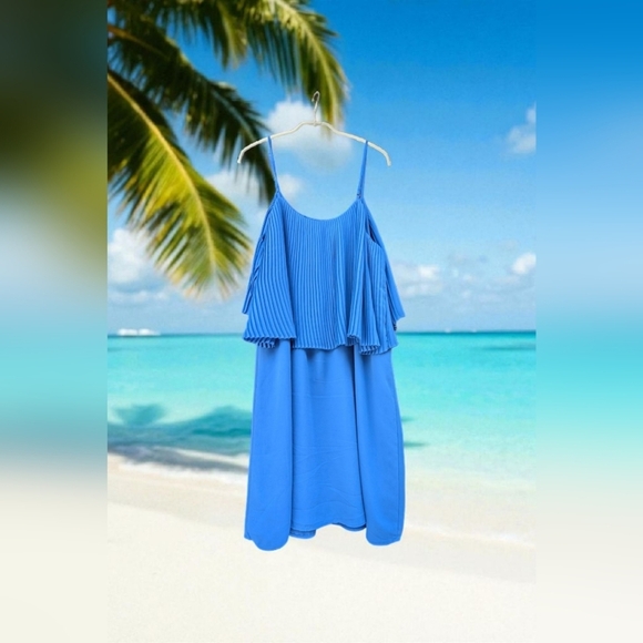 Mossimo Supply Co. Blue Pleated Dress Size Large (EUC) - Picture 8 of 10